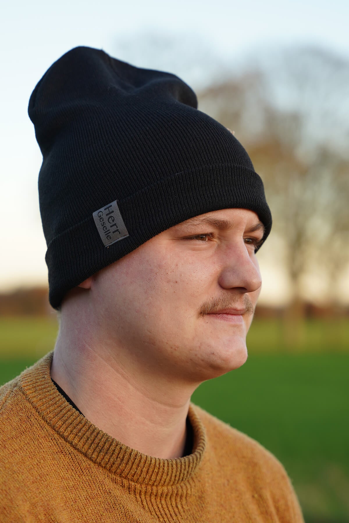 Wintermütze mit Lederpatch